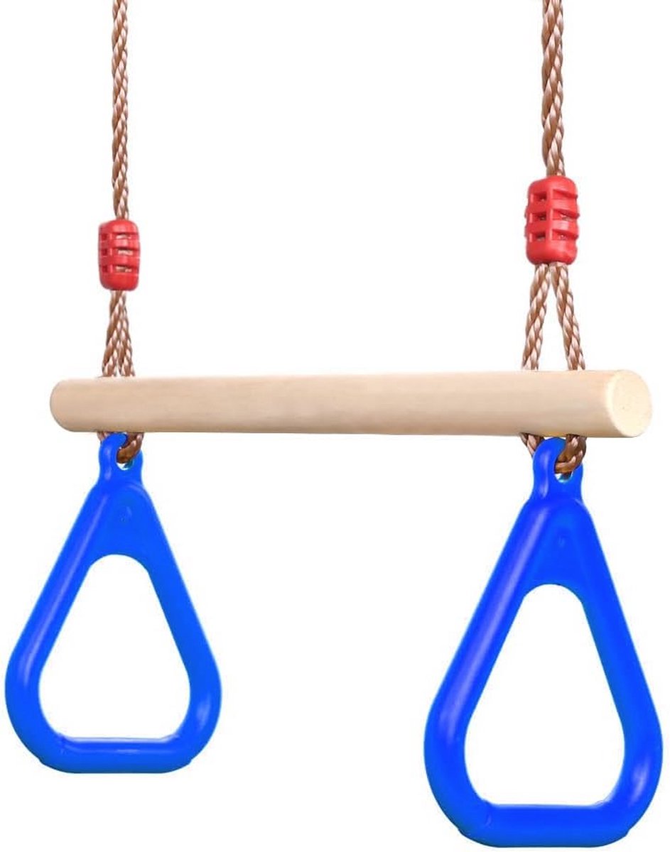 Multifunctionele houten trapeziumschommel met kunststof turnringen - belastbaar tot 160 kg