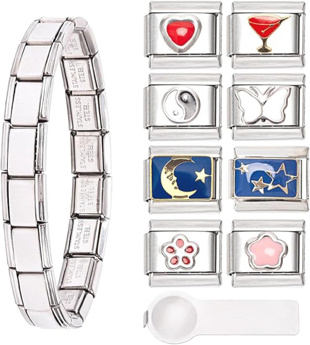 Italiaanse Bedelarmband met 8 Extra Bedels en Gereedschap