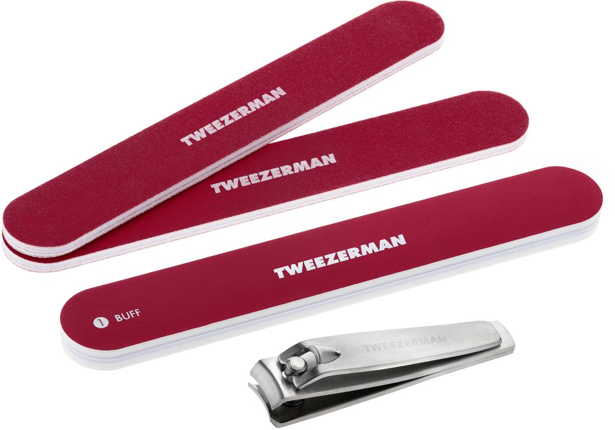 Tweezerman Merry Berry Manicure Set – Luxe 4-Delige Nagelset in Cadeauverpakking – Inclusief Nagelknipper, Nagelvijlen & Buffer Nagelvijl – Perfect Voor Onderweg Of Thuis – Limited Edition – Compact & Stijlvol Geschenk