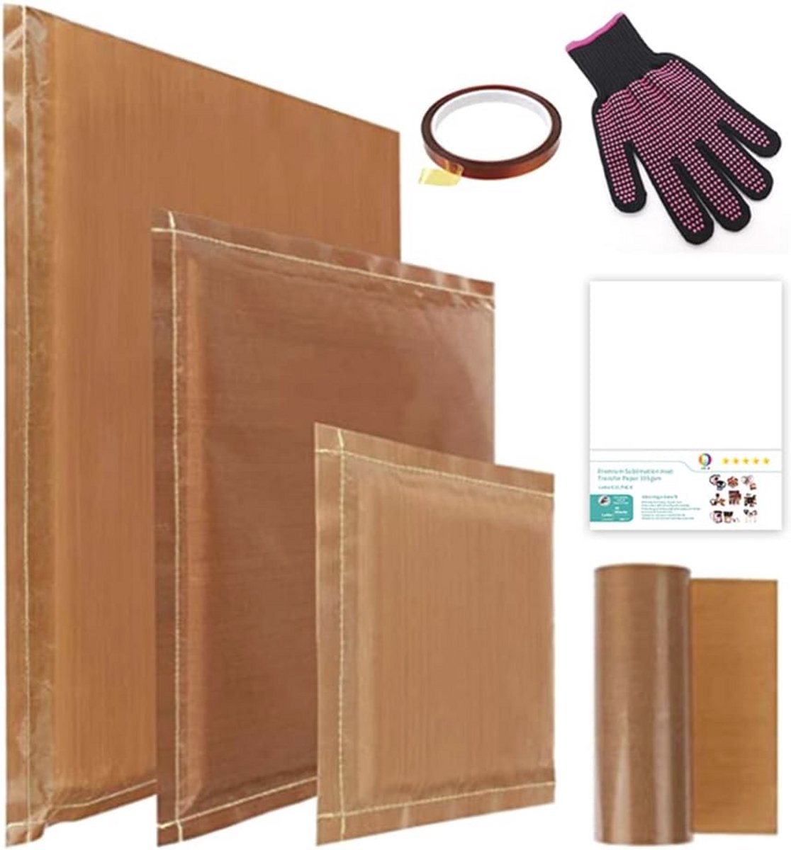 Transferset voor transferpersen - Compleet met Teflon kussens, plakband en handschoen