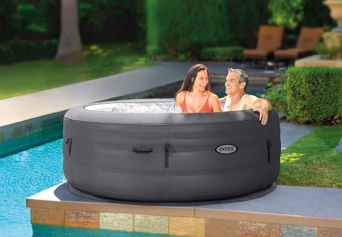 Opblaasbare Jacuzzi Spa – Altameubel Luxe Bubble Spa 4-Persoons – 100 Sproeiers – Ø196 cm – Verwarming 2200W – Bubbelbad Buiten & Binnen – Grijs – 795 Liter – Comfort Deluxe