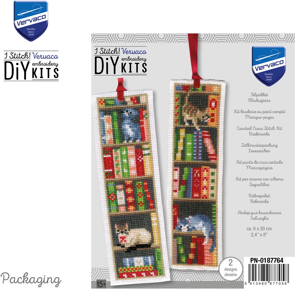 Vervaco - Bladwijzer kit - Katten in boekenrek set van 2 - PN-0187764 - Borduren - Borduurpakket - Borduurpakket volwassenen - Borduurpakket kind — afbeelding 2