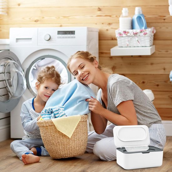 Vochtige doekjes dispenser - 2 Stuks - Doekjesverdeler - Kunststof - Afdichting - Vochtig Toiletpapier Houder - Stofdicht - Vochtige doekjes opbergdoos - Navulbare Veeg Container - Geschikt voor thuis en op kantoor - 19*13*7.5cm - Wit — afbeelding 3