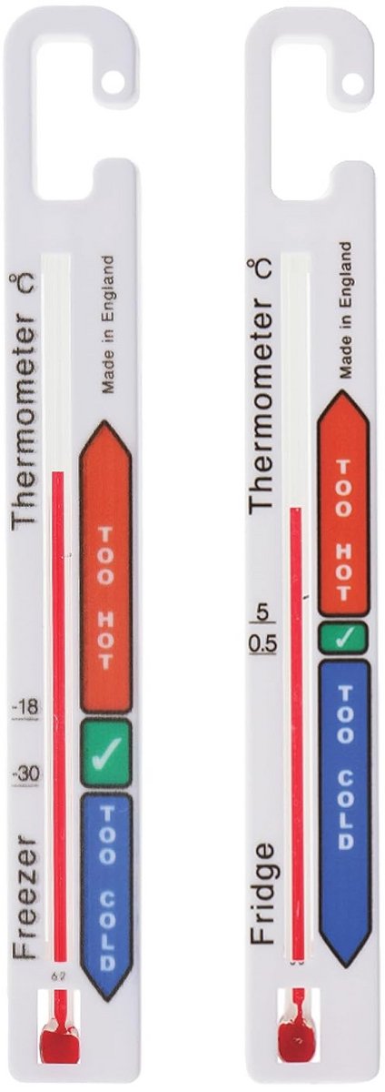 Twin Pack Koelkast en Vriezer Thermometers met Kleurgecodeerde Temperatuurzones - Ideaal voor Voedselveiligheid