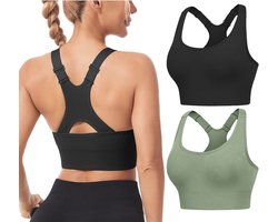 HANERDUN Women's Sports Bra Adjustable Wide Shoulder Strap Bustier Crossback Push Up Yoga Bra Seamless Without Underwire with Removable Lining for Fitness Running Jogging