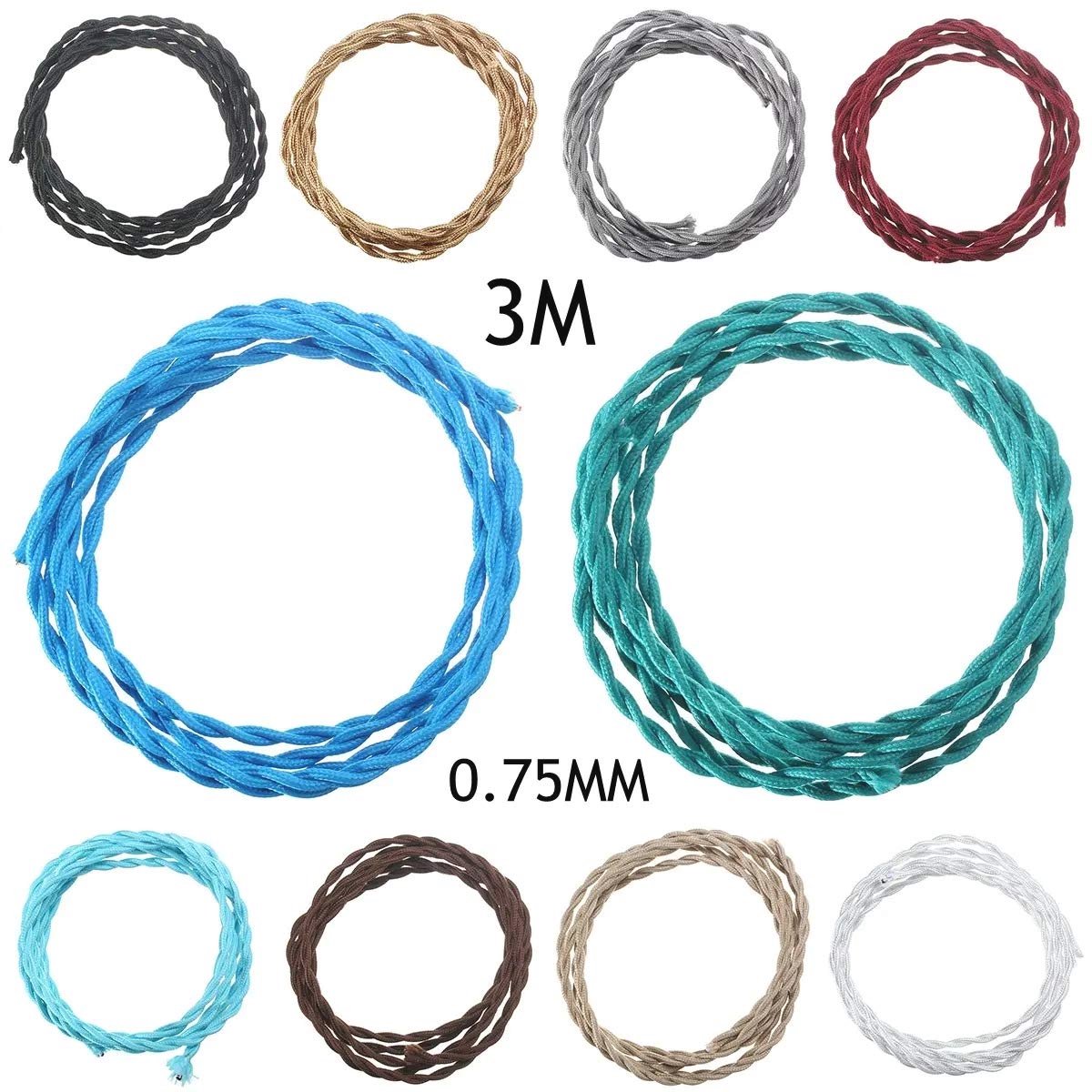 Vintage 3M Gevlochten Stof Kabel Draad voor Elektrische Verlichting