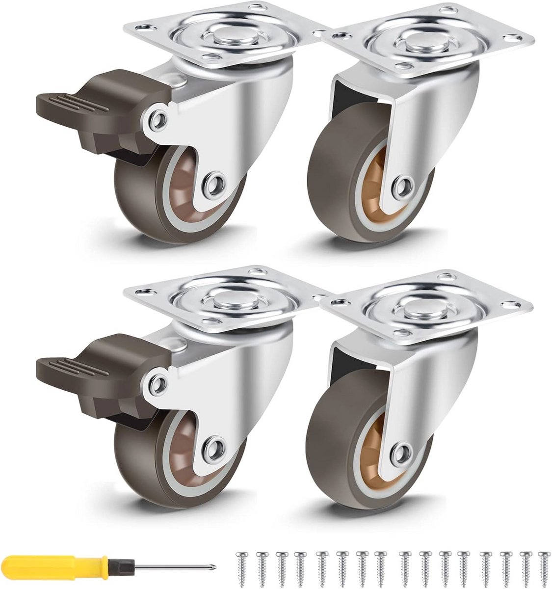 Meubelwielen met Rem - 1,5 Inch Zwenkwielen voor Tafel en Gereedschapskist - 300 lbs Capaciteit - Set van 4