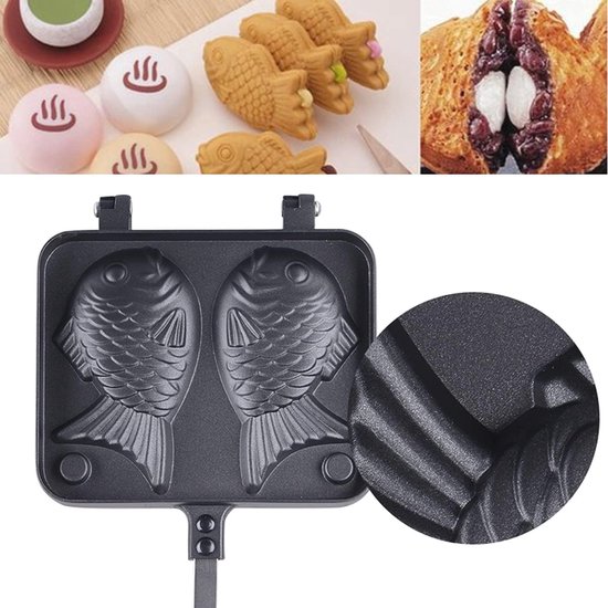 Taiyaki Pannenkoek Pan - Dubbele Visvormige Wafelmaker voor Thuis Koken en Desserts — afbeelding 2