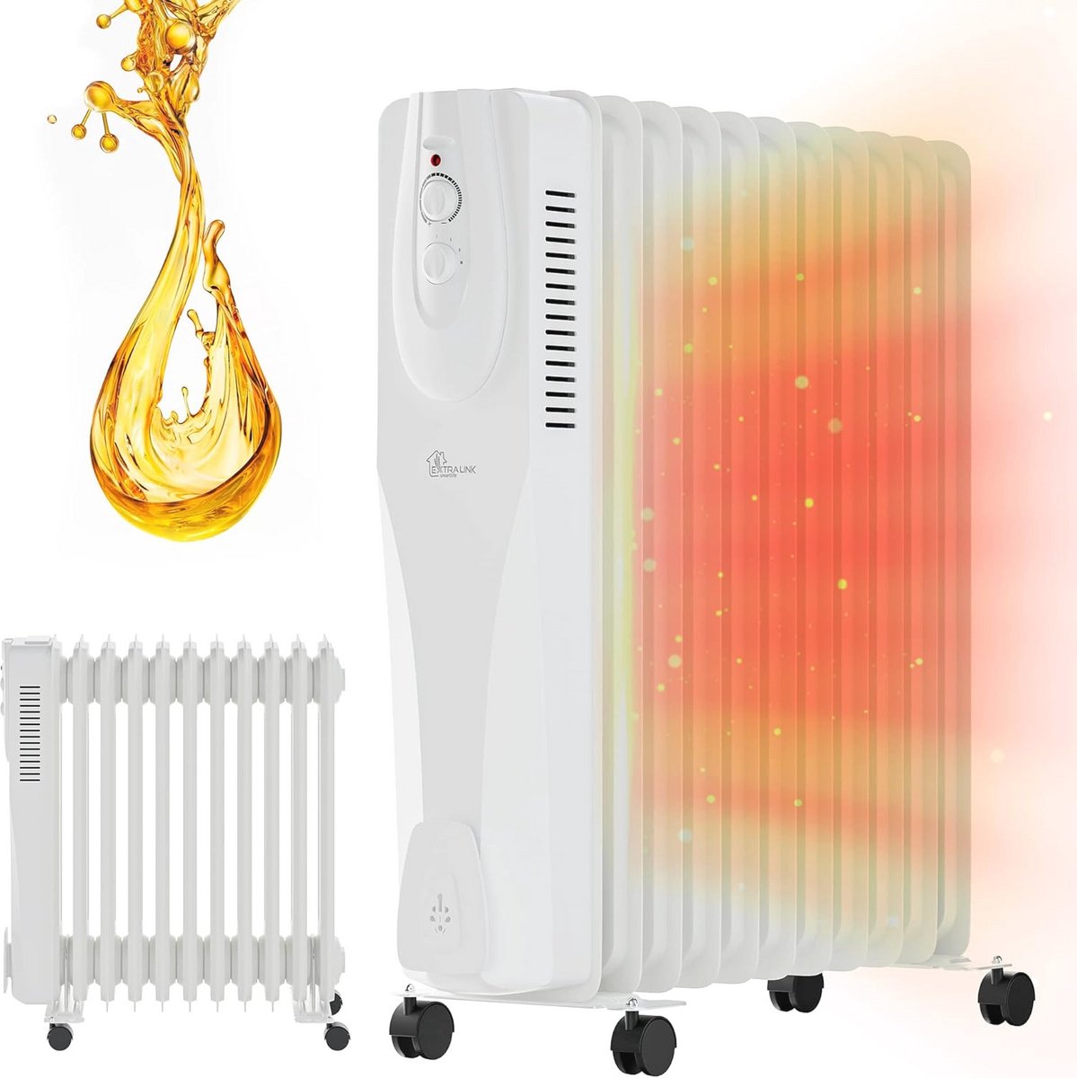 Elektrische Olieradiator met Wielen - 2500W, 11 Ribben, Oververhittingsbeveiliging, Geschikt voor Middelgrote tot Grote Ruimtes
