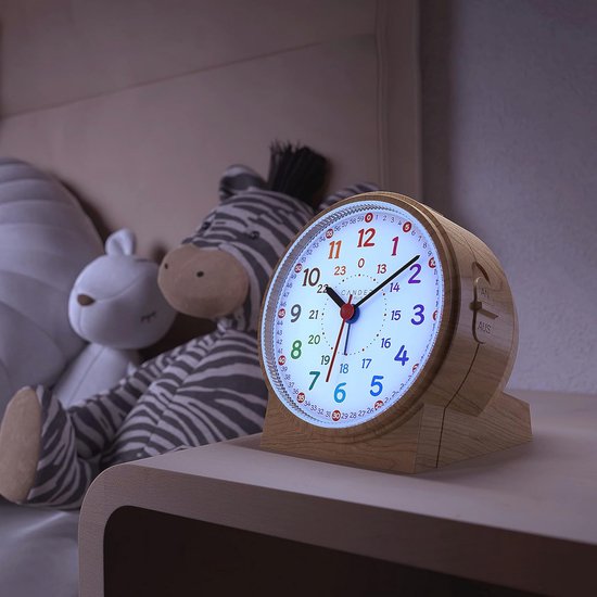 Geruisloze Kinderwekker met Houten Look - Tafelklok voor Jongens en Meisjes — afbeelding 3