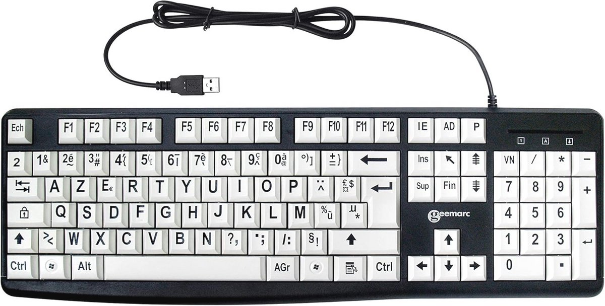 Ergonomisch Alfanumeriek Toetsenbord met Grote Contrast Tasten voor Visueel Gehandicapten - Bedraad, Compatibel met Windows