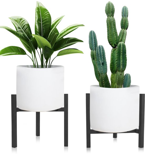 Plantenstandaard - Plantenrek - Plantentafel - 2 Pack Verstelbare Plantenstandaards - Zwarte Metalen Plantenstandaards voor Binnen en Buiten - Geschikt voor 20-31cm Potten - Draagkracht 200lbs - bloempotstandaard met één laag - zwart