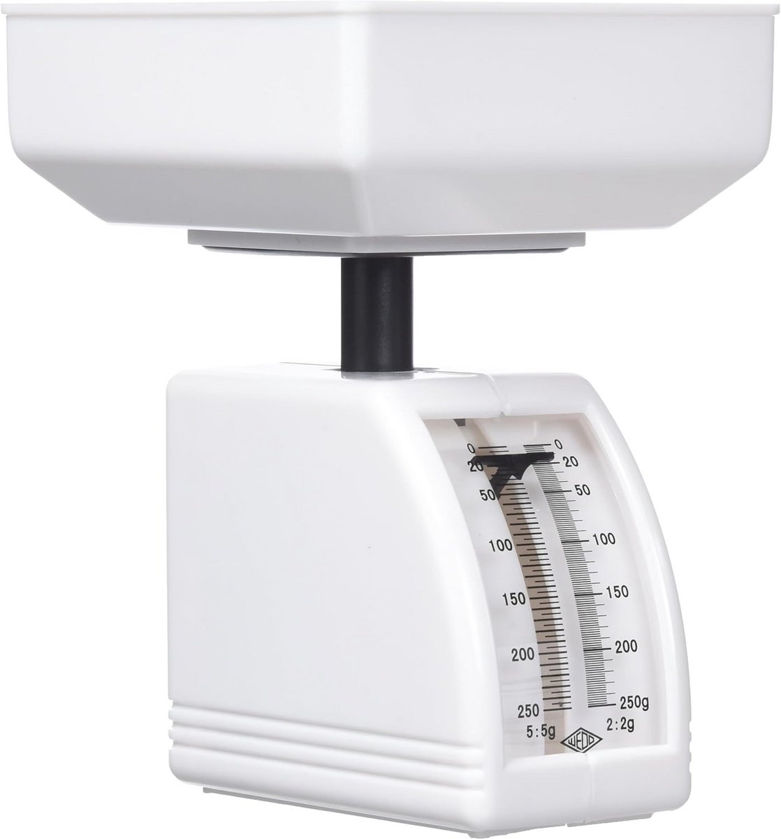 Mechanische veerweegschaal voor mobiel gebruik (250 g, afneembare schaal, kunststof)
