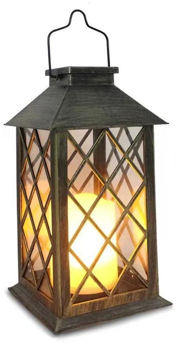 GELLDG 1 Stuks Lantaarns - Solarlampen Buiten - 33,9x14x14cm - Zonne-energie, Energiezuinig en Duurzaam - Geschikt voor Tuin, Terras en Balkon - Metaal - IP44 Waterdicht met Flikkereffect