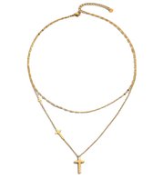 Layered Kruisjes Ketting – EmmyRovi –Goudlook – Stainless Steel – 45 + 50 cm