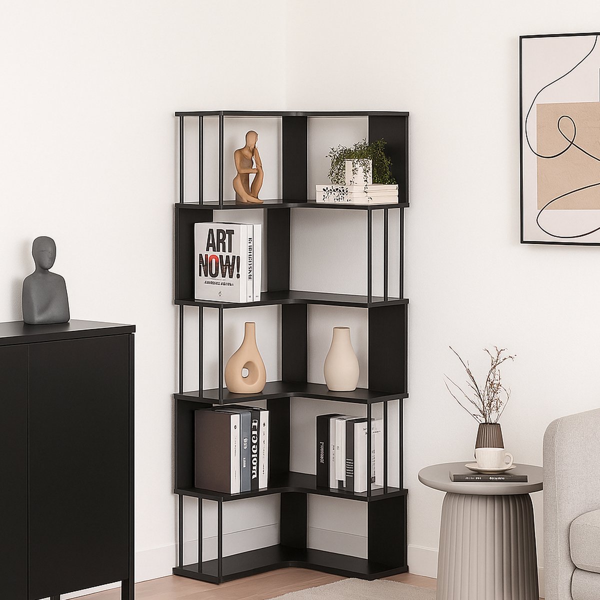 en.casa Boekenkast Afrel 160x54x54 cm zwart [en.casa]