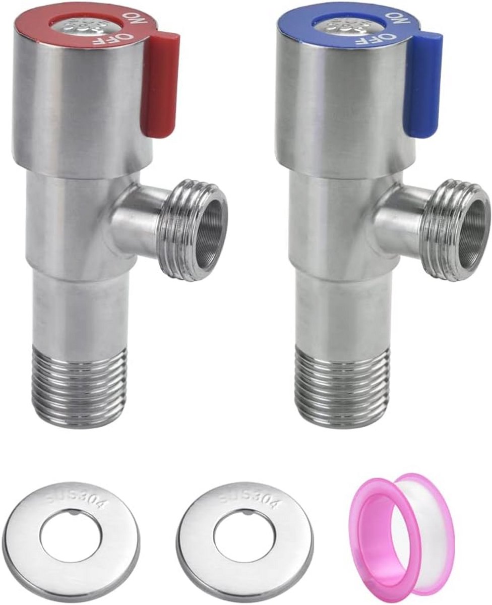 Hoekventiel 2 stuks Roestvrij Staal 1/2 inch voor Keuken en Badkamer