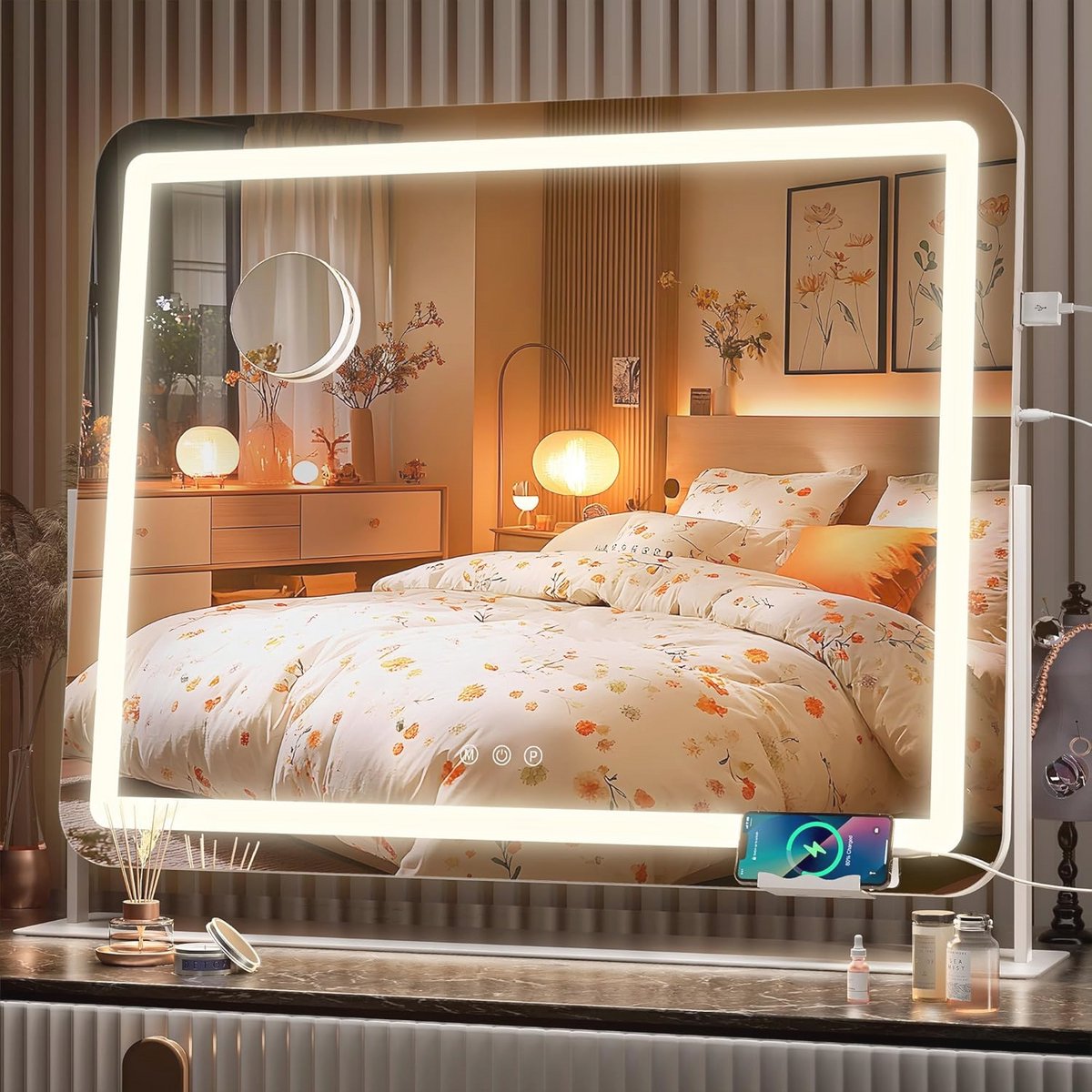Make-upspiegel met LED-verlichting en 10x vergroting - 63,5 x 53,3 cm