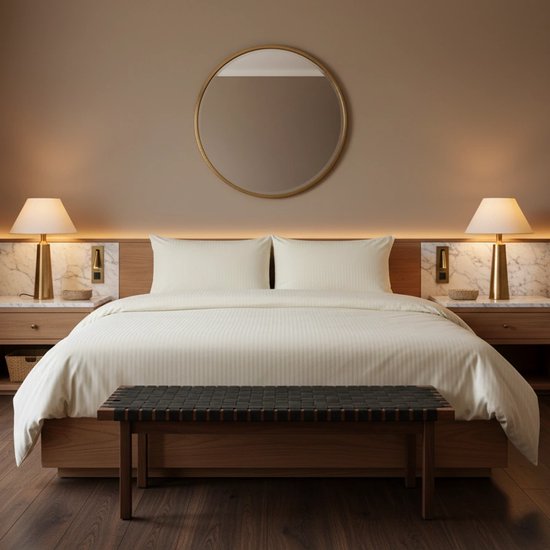 Housse de couette 240x220 cm - Katoen - Rayures satinées - Hotel - Crème