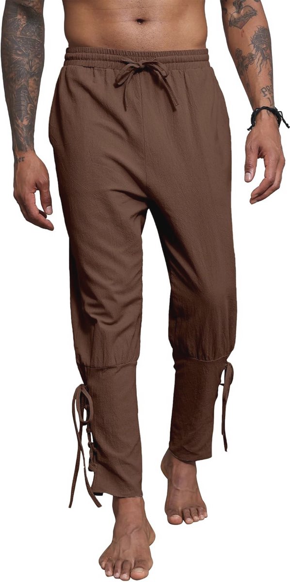 Lange Linnen Broek voor Heren - Middeleeuwse en Piratenstijl, Universele Pasvorm