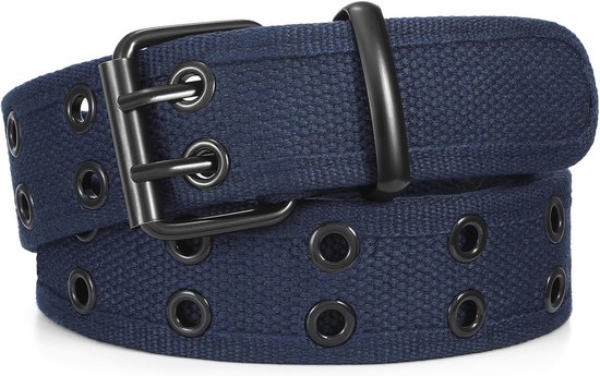 SUOSDEY Punkriem voor dames en heren, modieuze leren riem met dubbele gaten, voor broeken, jurken, jeansriem, L 135cm:Für Hosengröße 107cm-123cm