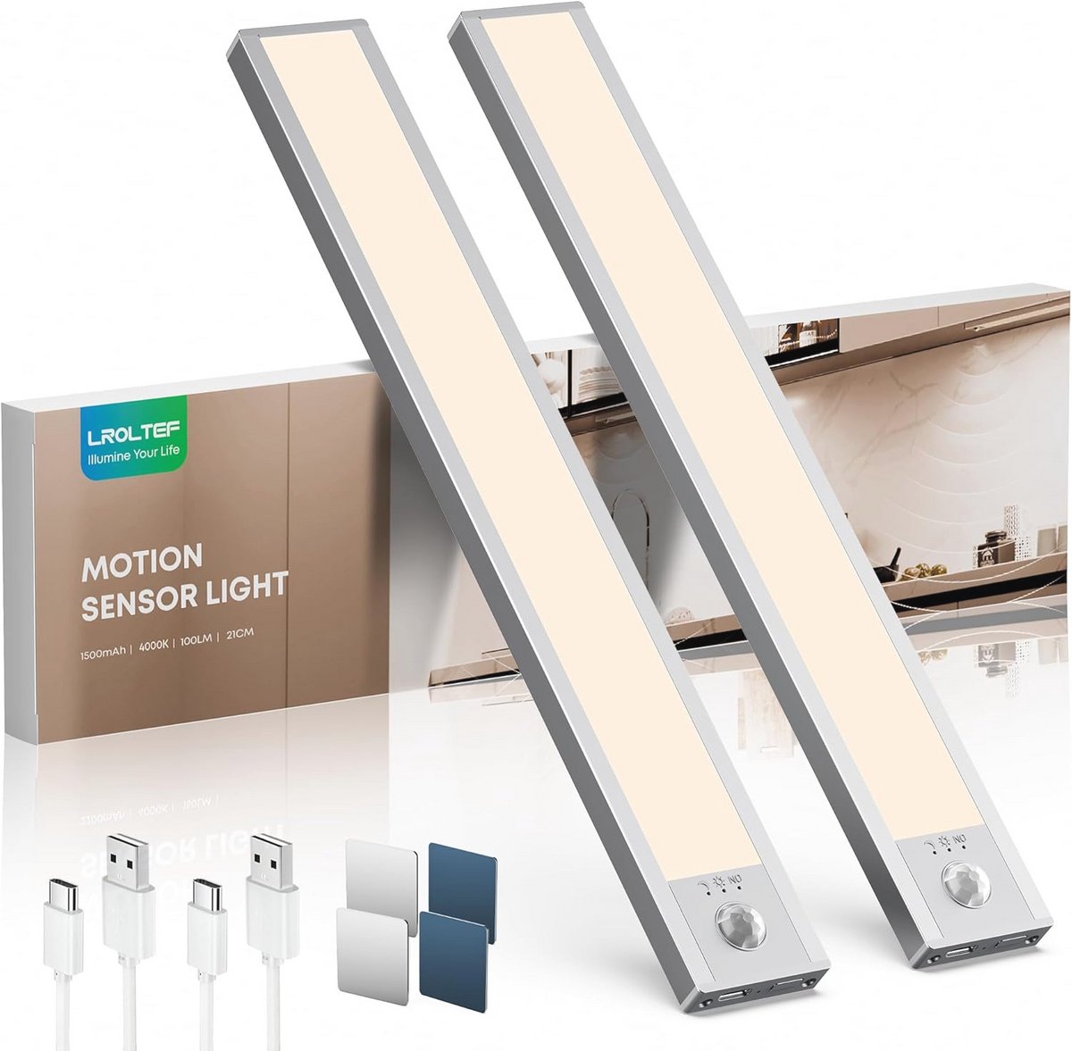 Dimbare LED Verlichting met Bewegingsmelder en Opladen via USB - 21cm - 2 Stuks
