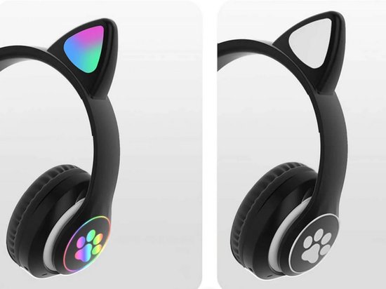 Draadloze Bluetooth Koptelefoon met FM, MP3 & LED Kattenoren–bluetooth koptelefoon–bluetooth headset– Draadloze Koptelefoon voor Kinderen–Led Verlichting –Katten Oortjes–zwart–55640
