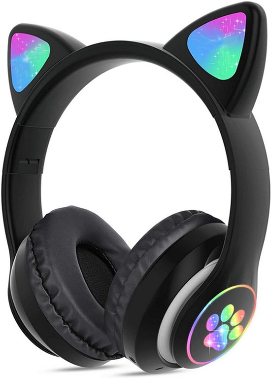 Draadloze Bluetooth Koptelefoon met FM, MP3 & LED Kattenoren–bluetooth koptelefoon–bluetooth headset– Draadloze Koptelefoon voor Kinderen–Led Verlichting –Katten Oortjes–zwart–55640