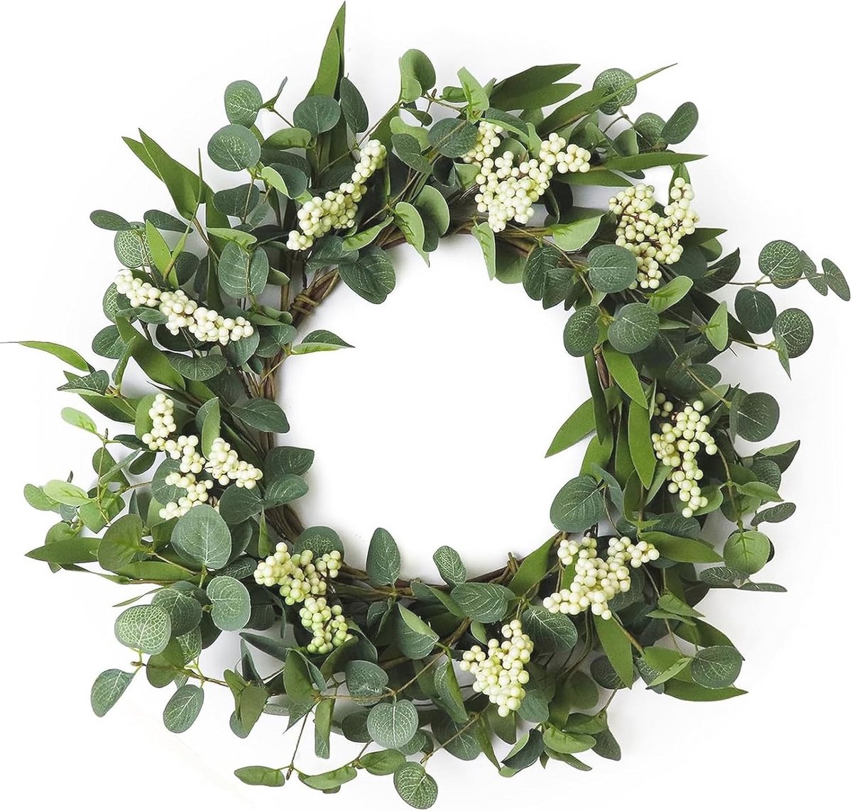 Kunstmatige Eucalyptuskrans met Witte Bessen - Perfect voor Voordeur, Bruiloft en Tuinfees