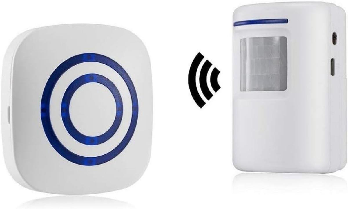 GELLDG Mobiele deurbel - Draadloos winkelalarmsysteem - Opritalarmset - met bewegingsdetectie, toegangscontrole, 38 beltonen - met blauwe LED-indicator - geschikt voor winkels, kantoren, woonkamers, garages