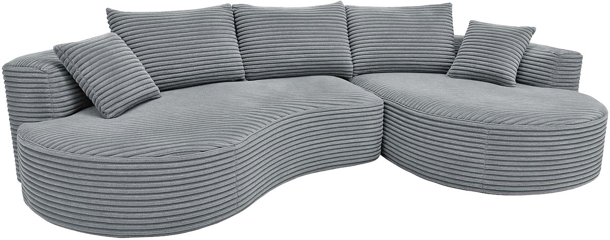 Bankset MCW-P19, 3-zitsbank Loungebank, stof/textiel corduroy (370 g/m²) Ligvlak rechts ~ lichtgrijs