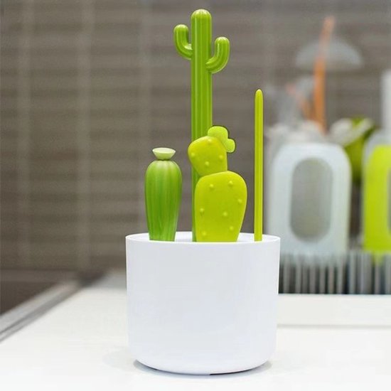 Flessenborstel - Set van 4 - Cactus Flessenborstelset - Flessenrager - Schoonmaakborstel - Flessenborstel, tepelborstel, detailborstel en rietjesborstel - Cactus - 24×9.5cm - Groente — afbeelding 4