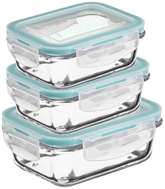 Boîtes de conservation 5Five avec couvercle - verre - hermétique - avec clips - 3x pièces - 540-800-1180 ml - conservation des aliments