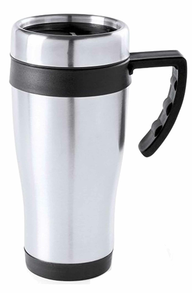 Trendoz Thermosbeker - warmhoud koffiebeker - zilver/zwart - 500 ml - Isoleerbeker - reisbeker