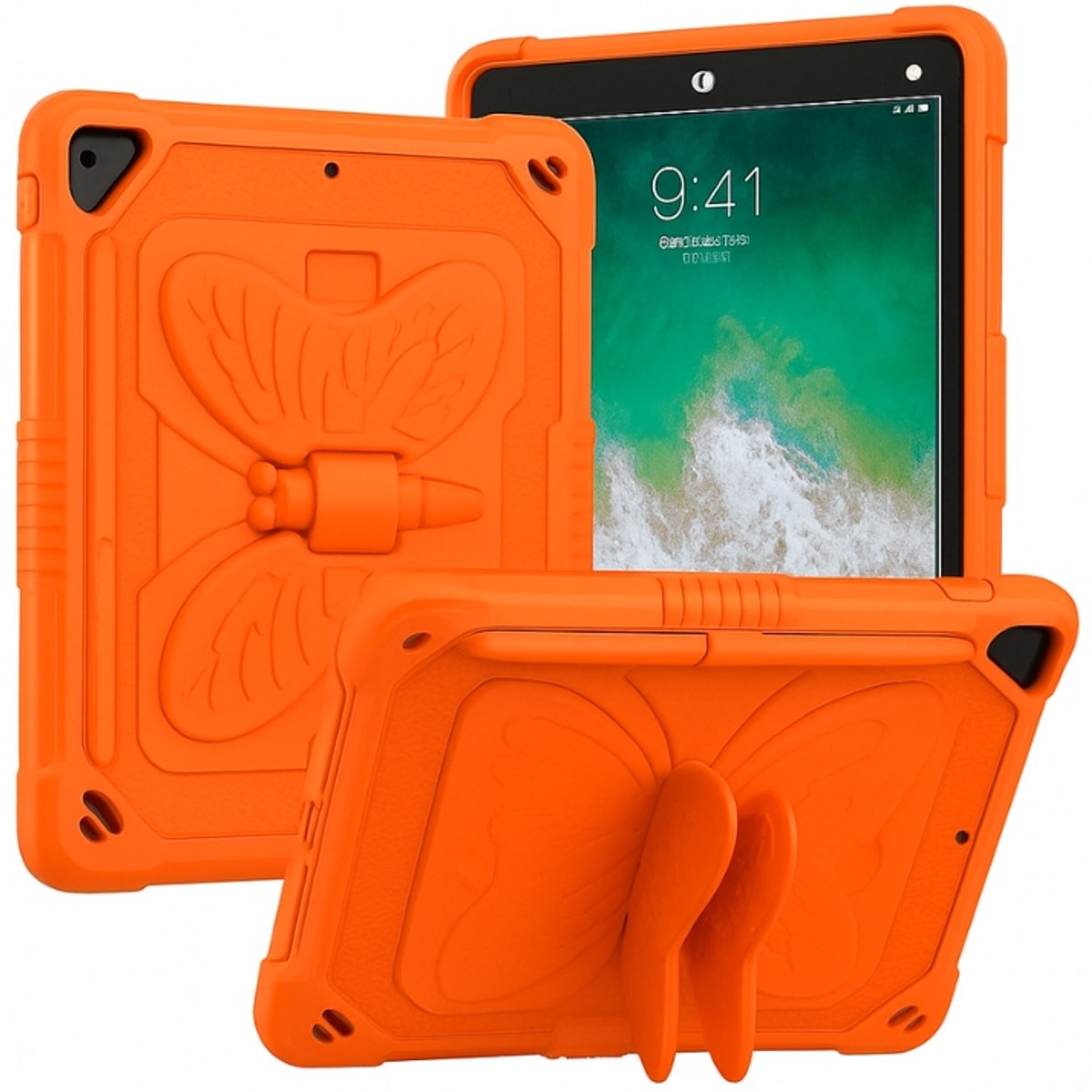 iPad Air 2 (2017–2018) – 360° Draaibare Handgreep - Draagriem – Schokbestendig Hoesje - oranje