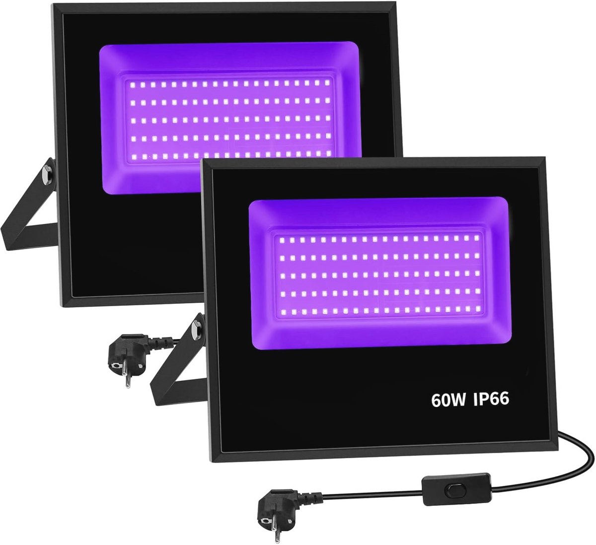 2 Stuks 60W IP66 Waterdichte UV Blacklight LED Schijnwerpers voor Halloween en Feestdecoratie