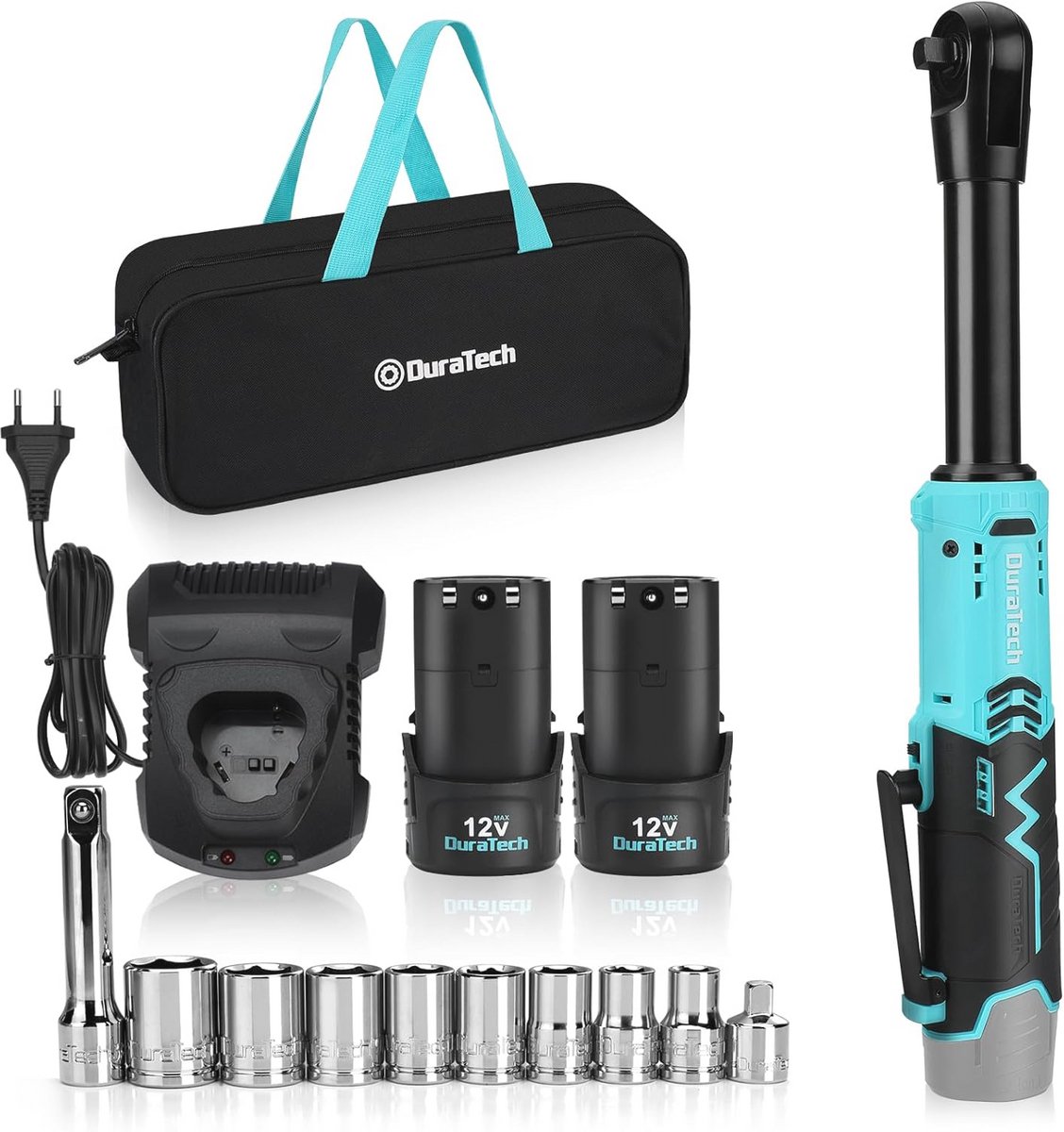 Ratelsleutel set 12V 3/8" met acculader en 10 dopsleutels