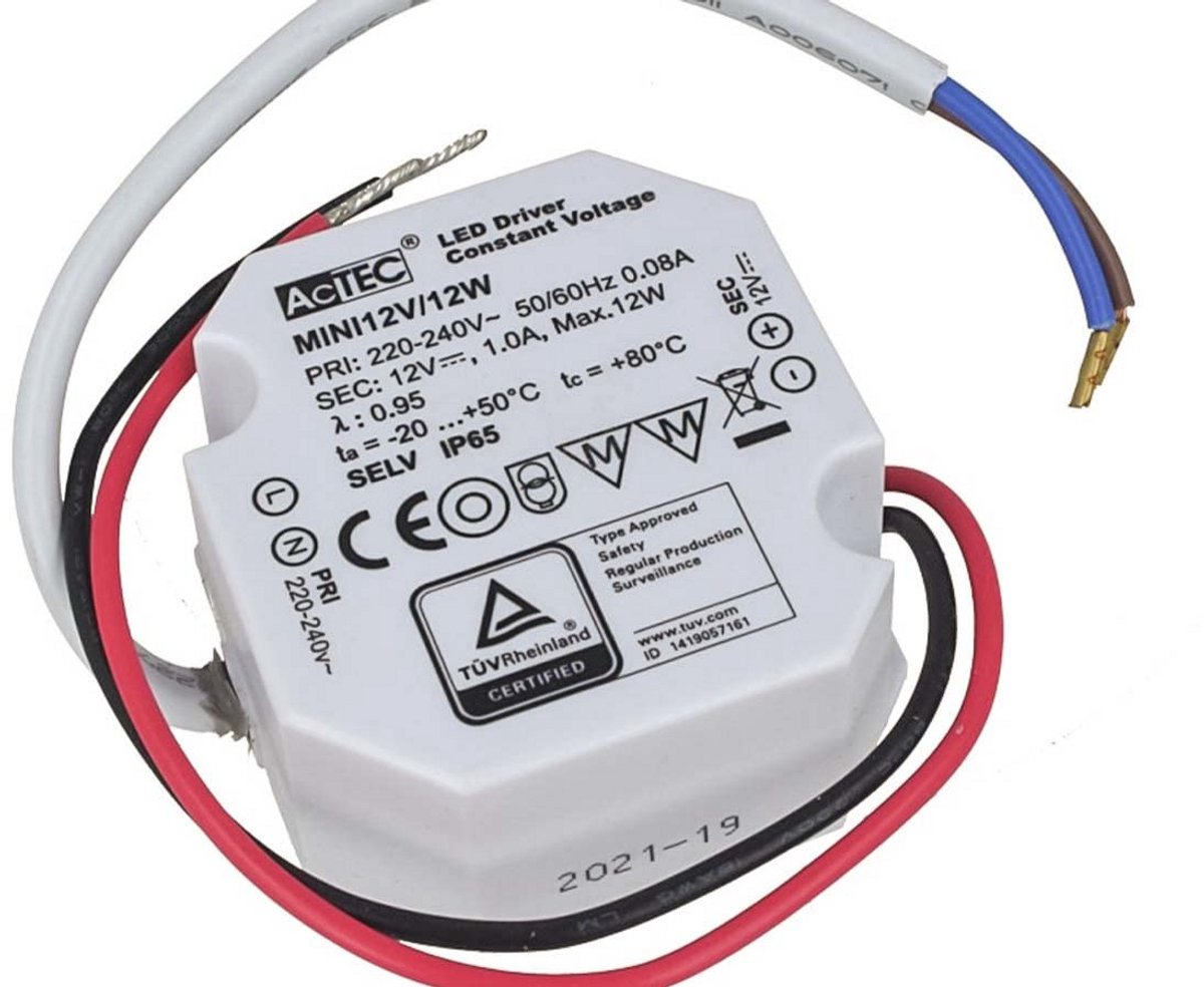 Waterdichte LED Mini-adapter 12V - Compacte Transformator voor LED-strips - 12W, 1A