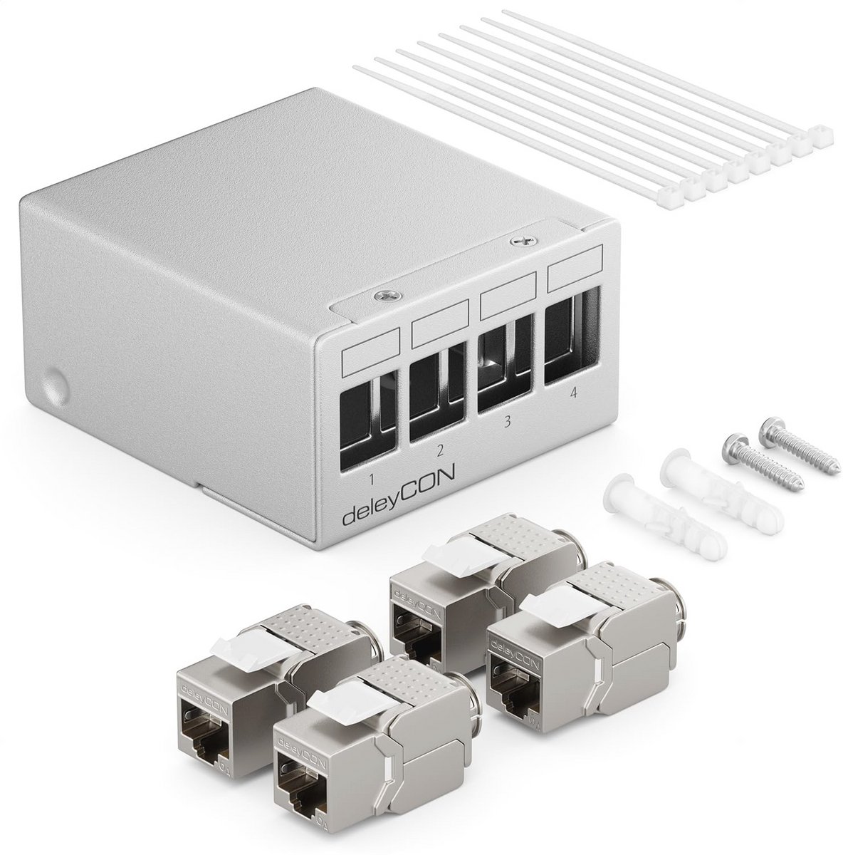 4-Poorts Patchpaneel 1HE met 4x RJ45 Keystone Module - STP CAT6a Compatibel