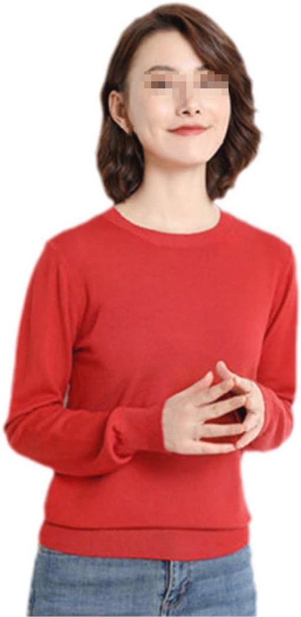 Dames trui O-hals kasjmier effen truien slanke dieptepunt lange mouw casual basic trui