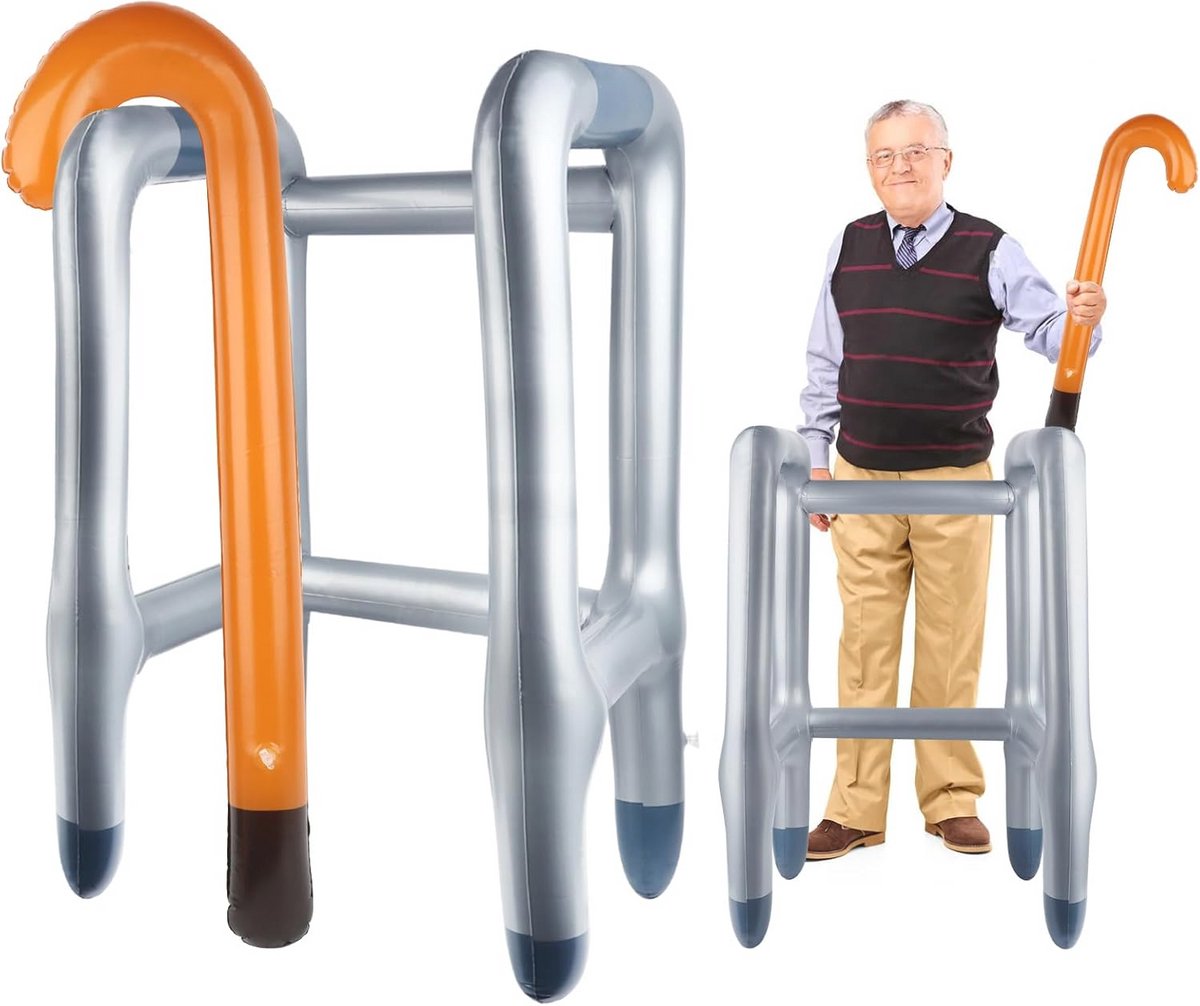 Opblaasbare loophulp en wandelstok, opblaasbare rollator opblaasbare loophulp,gepensioneerden kostuum, grappig Kostuum als opa oma voor cosplay carnaval