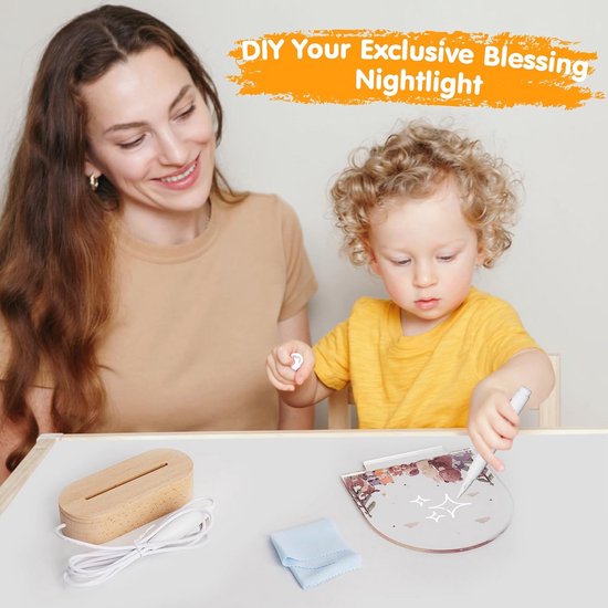 Gepersonaliseerde lamp voor meisjes, nachtlampje voor kinderen, nachtlampje van acryl, nachtlampje voor doop, cadeau voor kinderen, geboortecadeau, voor jongens en meisjes van Merkloos — afbeelding 2