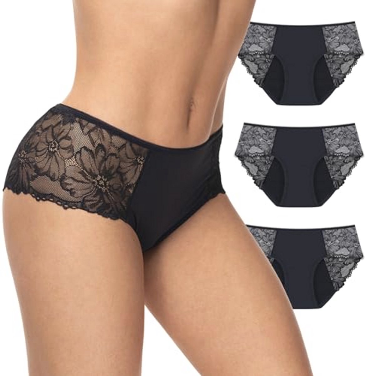 Feel Natural - Set menstruatieslips met bloemenmotief - Wasbaar en lekvrij - Ideaal voor gemiddelde menstruatie - Discreet comfort, absorberend - Hygiëne voor dames, naadloze absorberende bescherming,