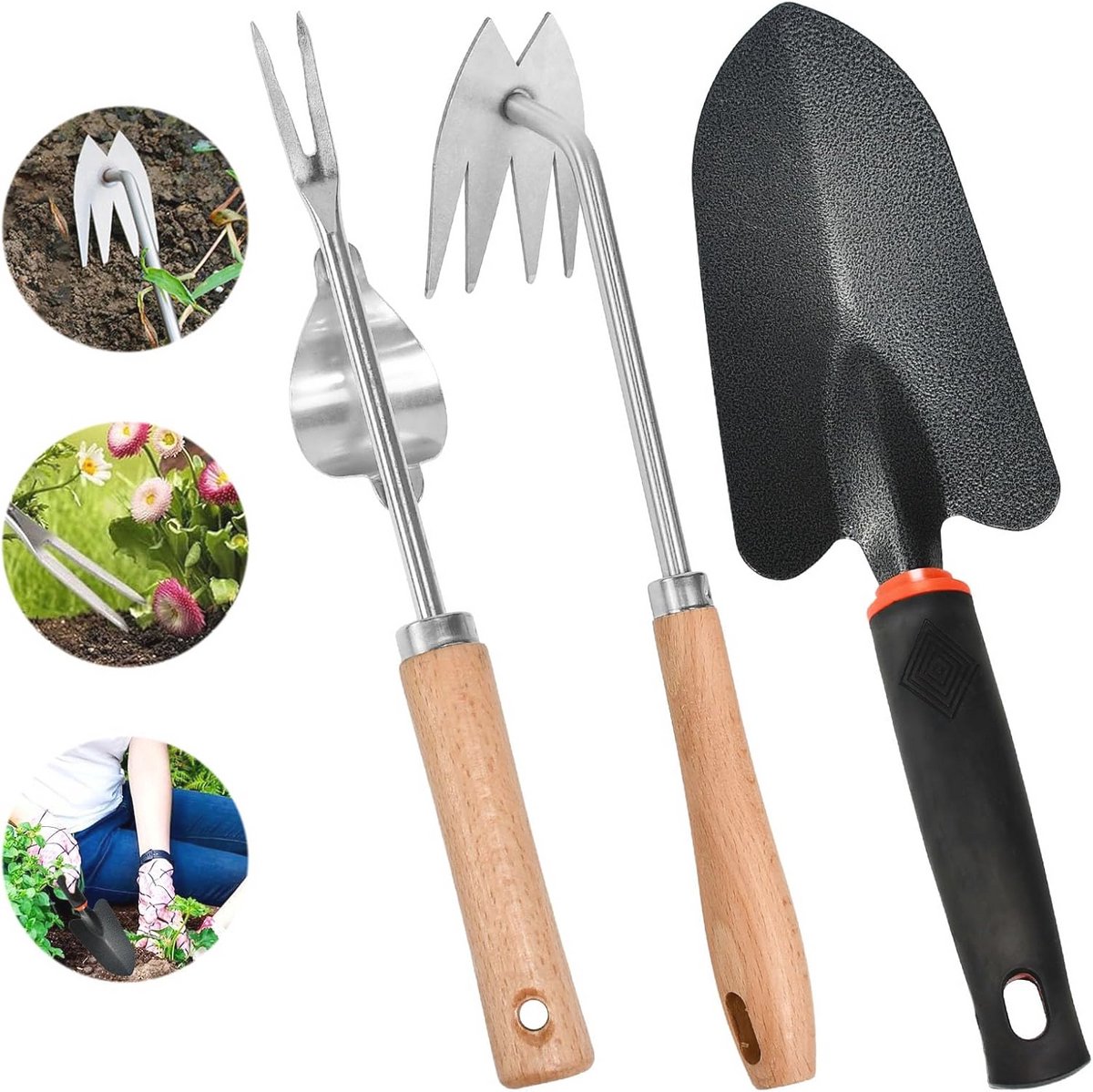 3 Stuks Handmatige Onkruidverdelger Set - Roestvrij Staal Tuingereedschap voor Effectief Onkruid Wieden