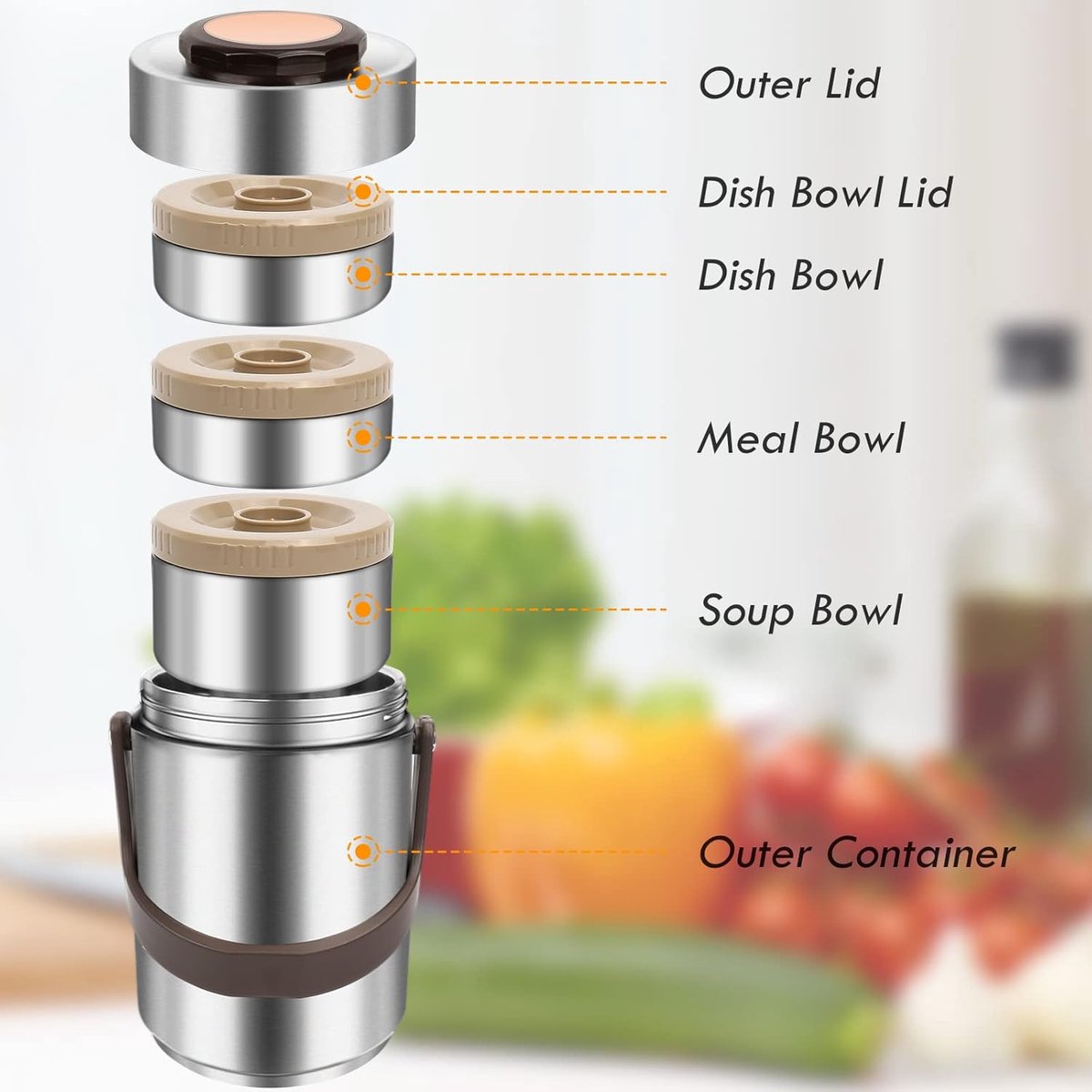 Thermosbeker - 3-Laags GeïSoleerde Lunchbox Voor Mannen - Travel Mug - Voedselcontainer Lunchpot - Lekvrije GeïSoleerde Pot - Voor Warme Maaltijden - Roestvrijstalen Thermische Bentobox Lunchtas - Bestek Voor Kantoorpersoneel Vrachtwagenchauffeur — cadeau in Koken & Dineren - foto 5
