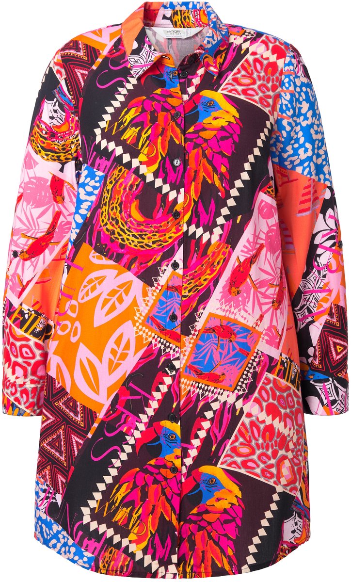 Angel of Style - Dames - overhemdblouse straight fit patchpatroon - Oranje - Maat 46
