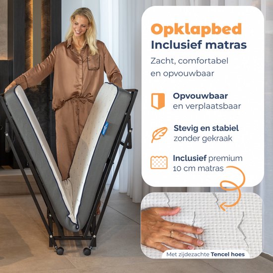 Best Life Lit Pliant 90x200 - Lit d’Appoint avec Matelas - Lit Pliable - Lit Rabattable 1 Personne