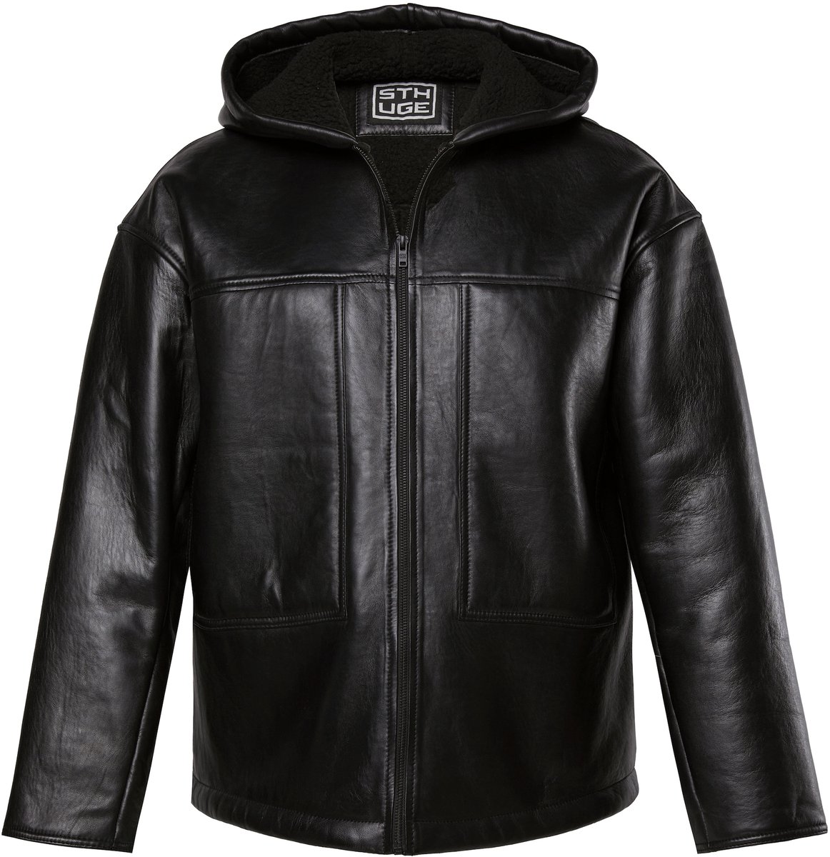 STHUGE - Heren - Leren jas lamsnappa leer teddy voering - Zwart - Maat 6XL