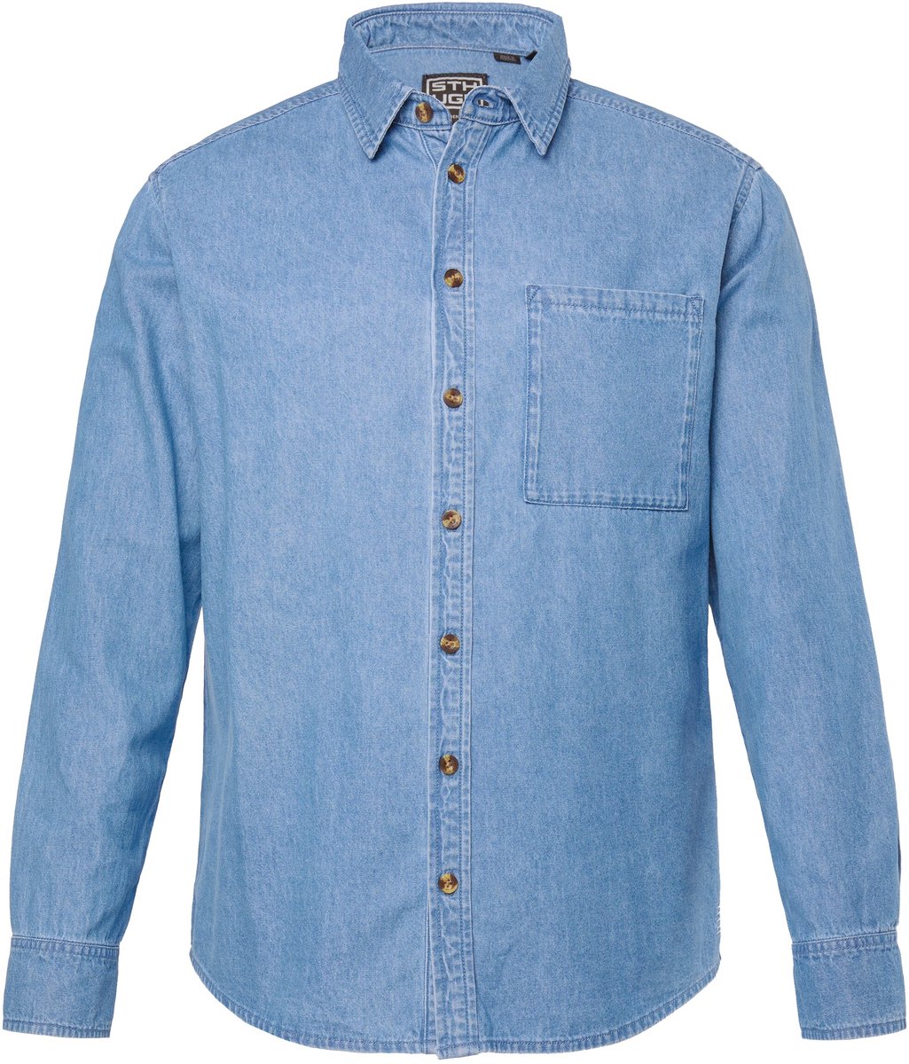 STHUGE - Heren - Denim overhemd lange mouwen Modern Fit - Blauw denim - Maat 7XL