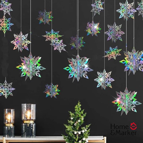 Jojoy - Guirlandes de Noël avec flocons de neige scintillants - Décoration de Noël - Guirlande de Noël - Noël - Neige - 6x Flocon de neige de différentes tailles - HOLOFLAKE